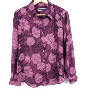 Amanda Smith Petites - Long Sleeve Button-Down Pink Rose Blouse Size PM